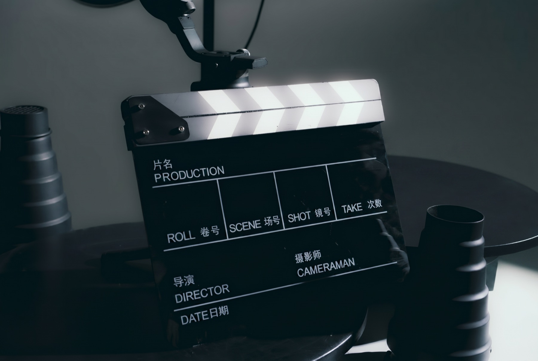 Production clapperboard on set